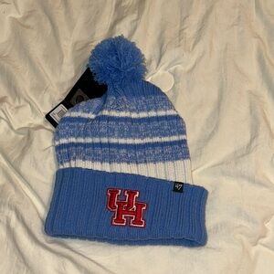 47 Womens UofH  Blue and White Pom-Pom Beanie